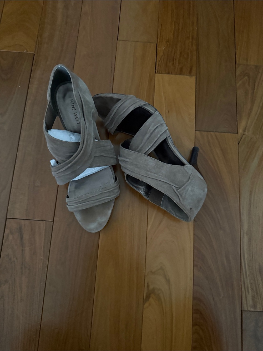 Nine West Taupe Suede Crossover Strap High Heels
